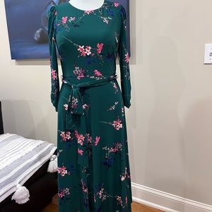 Eliza J dress. Green with pink and blue flowers.